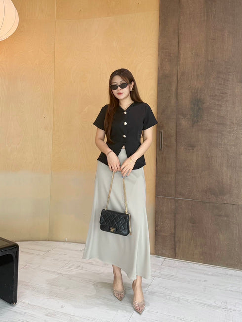 Elegant Women Button Down Blouse With Skirt Sets